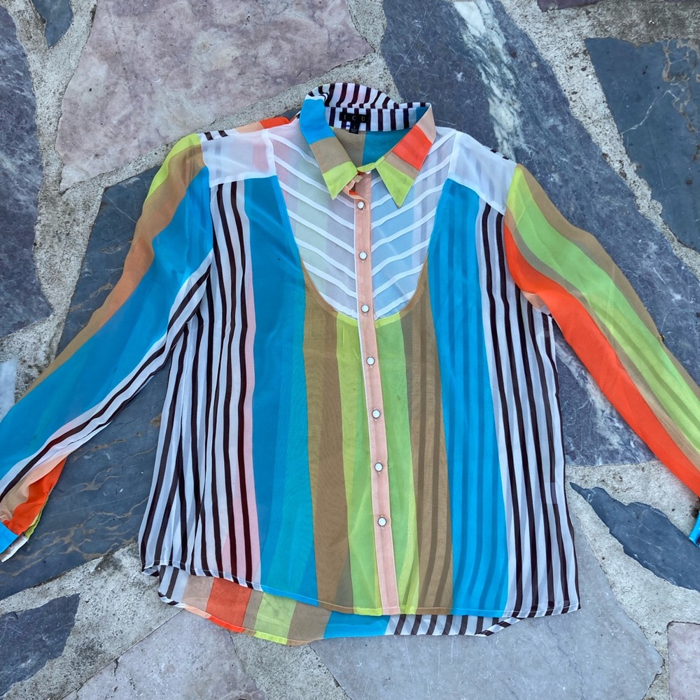 70s sheer patterned blouse